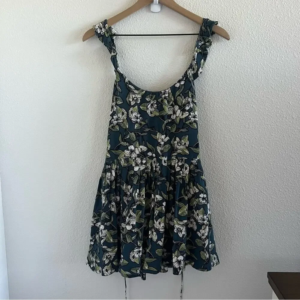Free People Floral Green Mini Dress Tunic Top XS